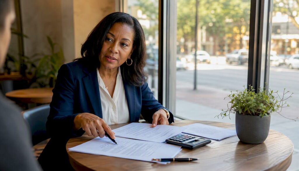Woman reviewing lease negotiation documents