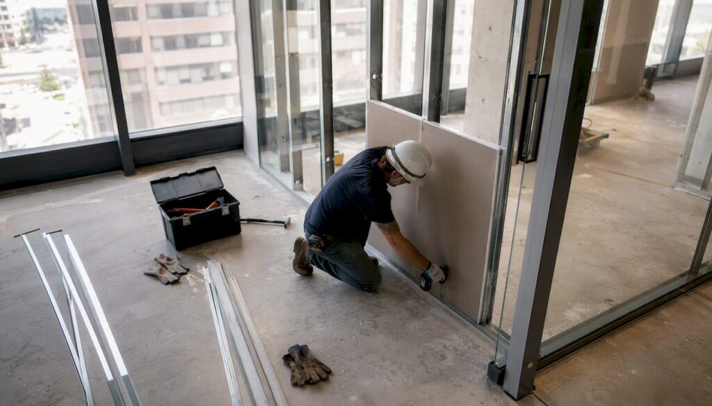 Installing partition wall in commercial office space