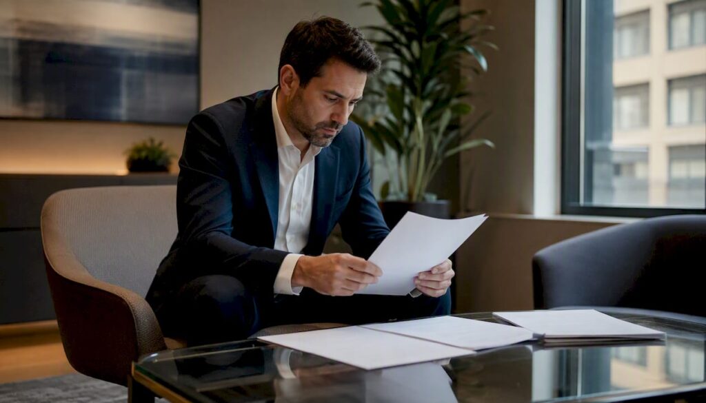 Lease documents on office desk with pen