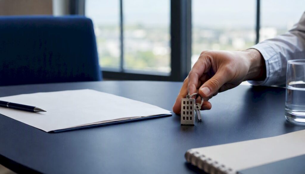 Lease agreement and office keys on desk