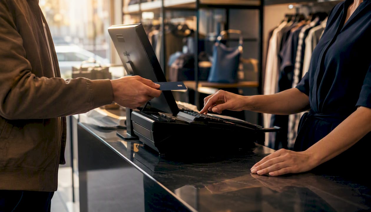 Retail checkout transaction in progress
