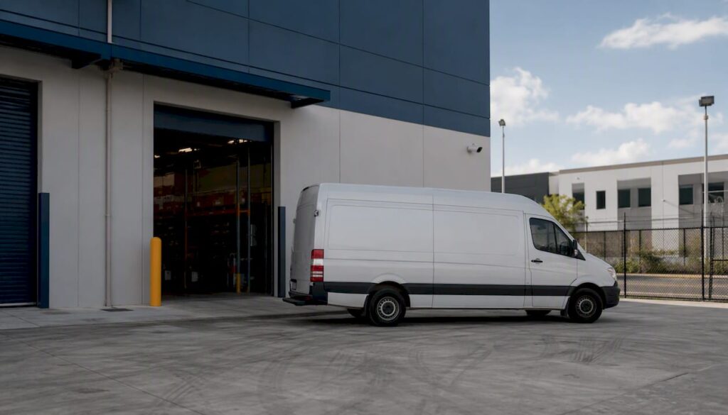 Grade-level loading dock at last-mile warehouse