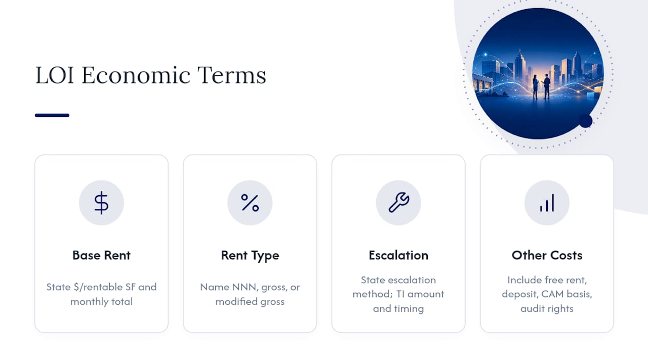 Diagram of economic terms in commercial lease LOI