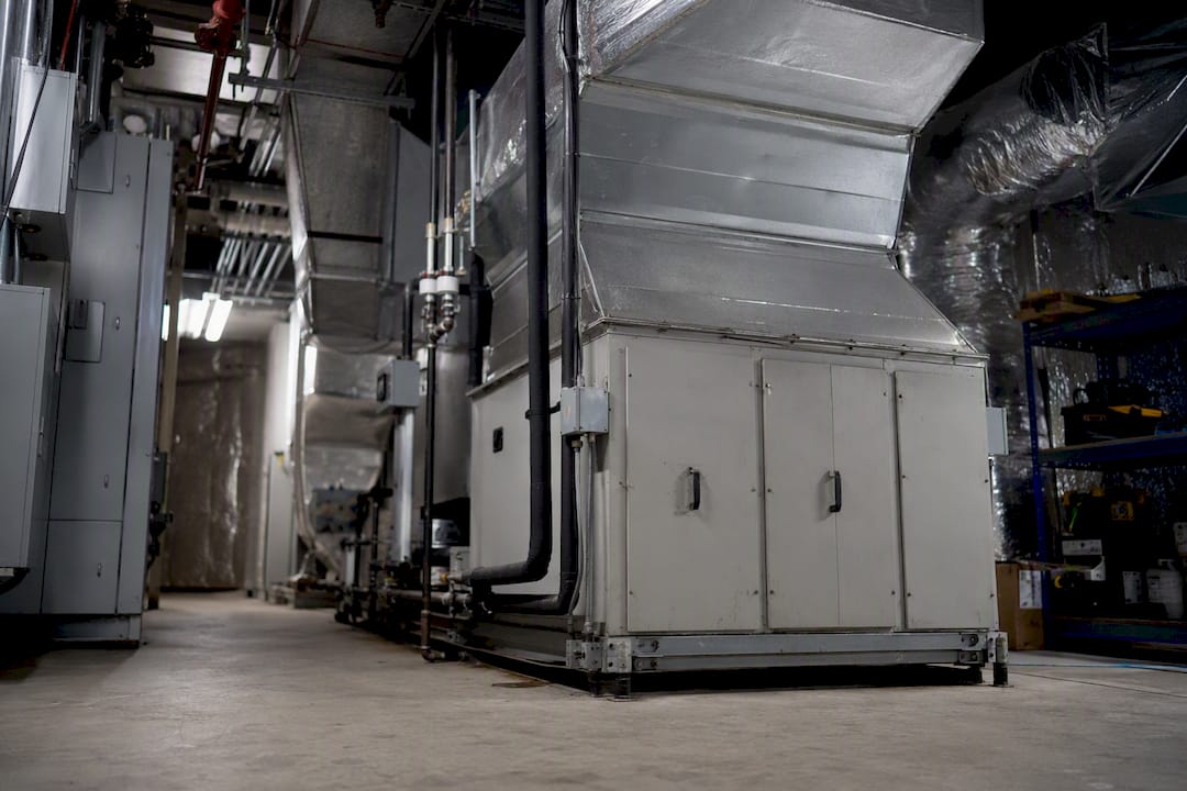 Office building mechanical penthouse with HVAC equipment