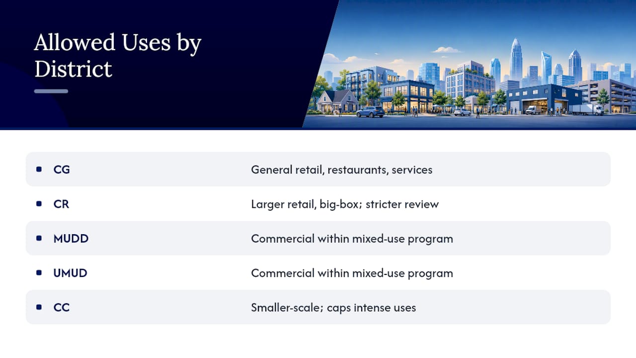 What Uses Are Allowed in Each Commercial Zoning District? — overview diagram