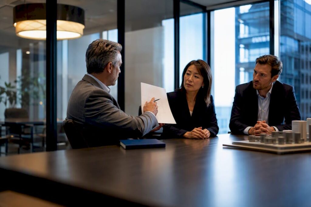 Advisors discussing commercial lease security terms
