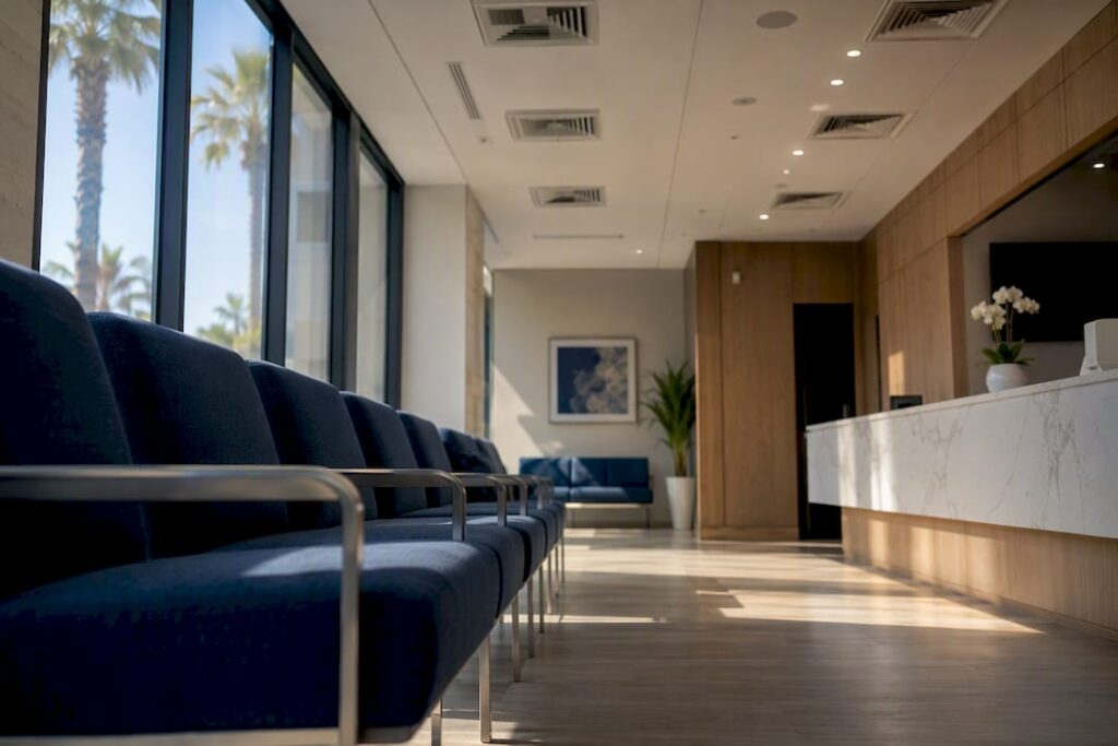 Medical office waiting area during HVAC outage