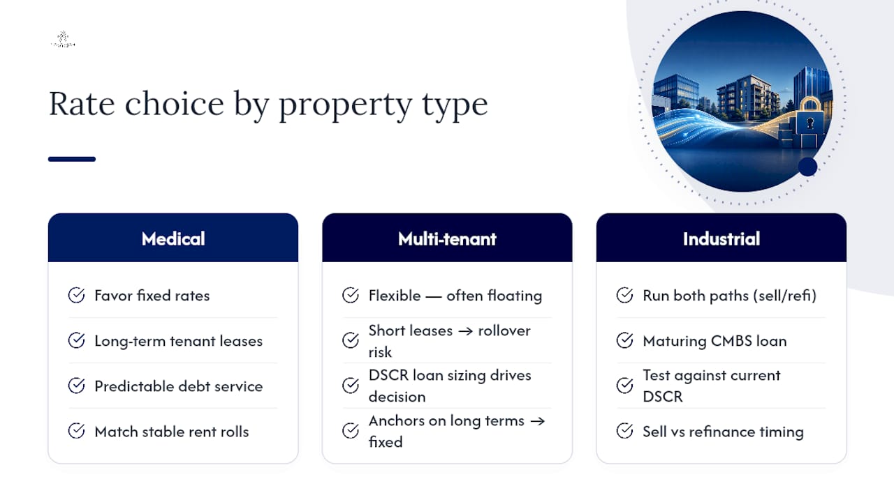 CRE property scenarios compared by rate considerations
