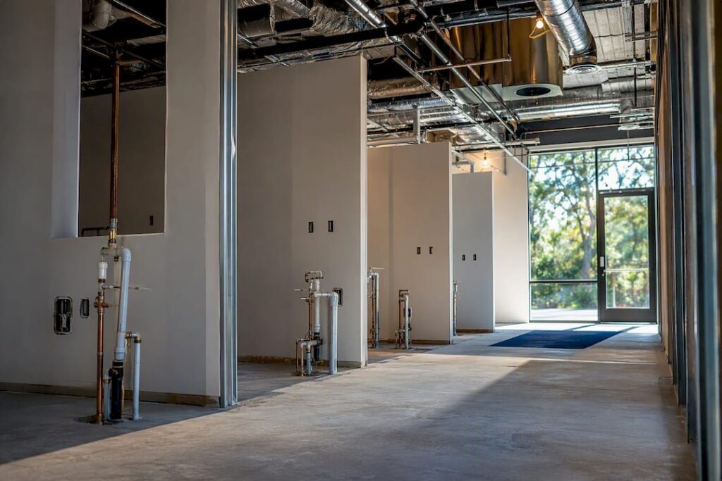 Partially built dental office suite interior