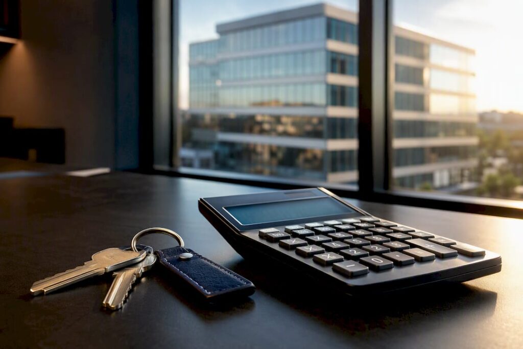 Commercial property keys and calculator at closing