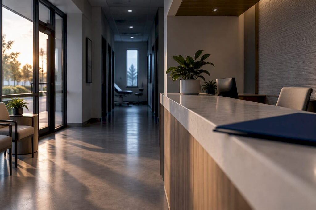 Closed medical office reception after hours