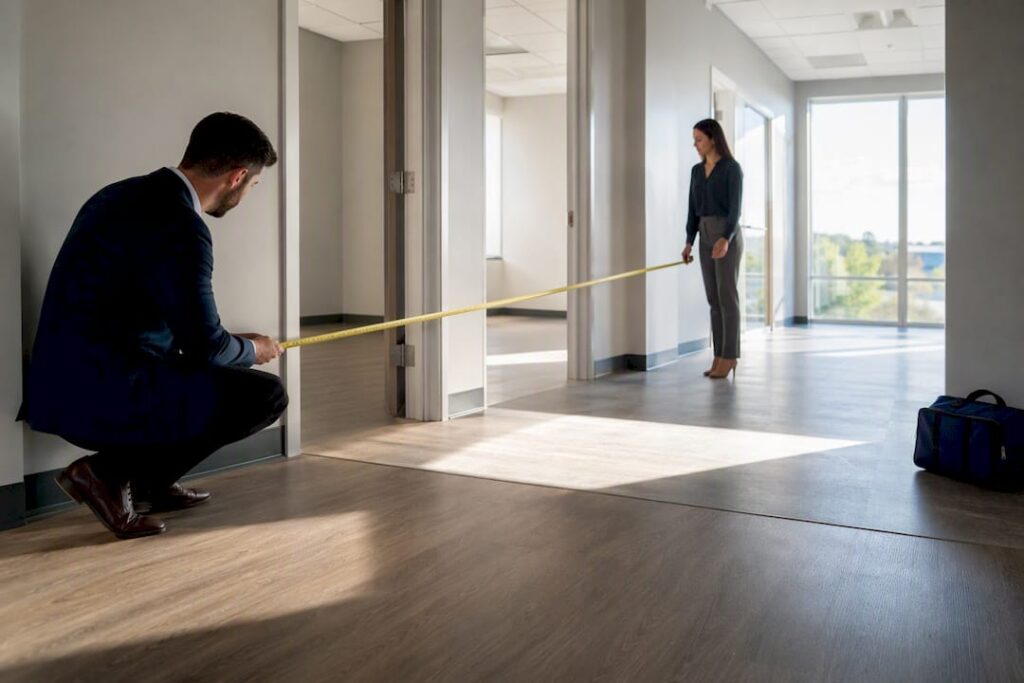 Professionals assessing an unoccupied medical office suite