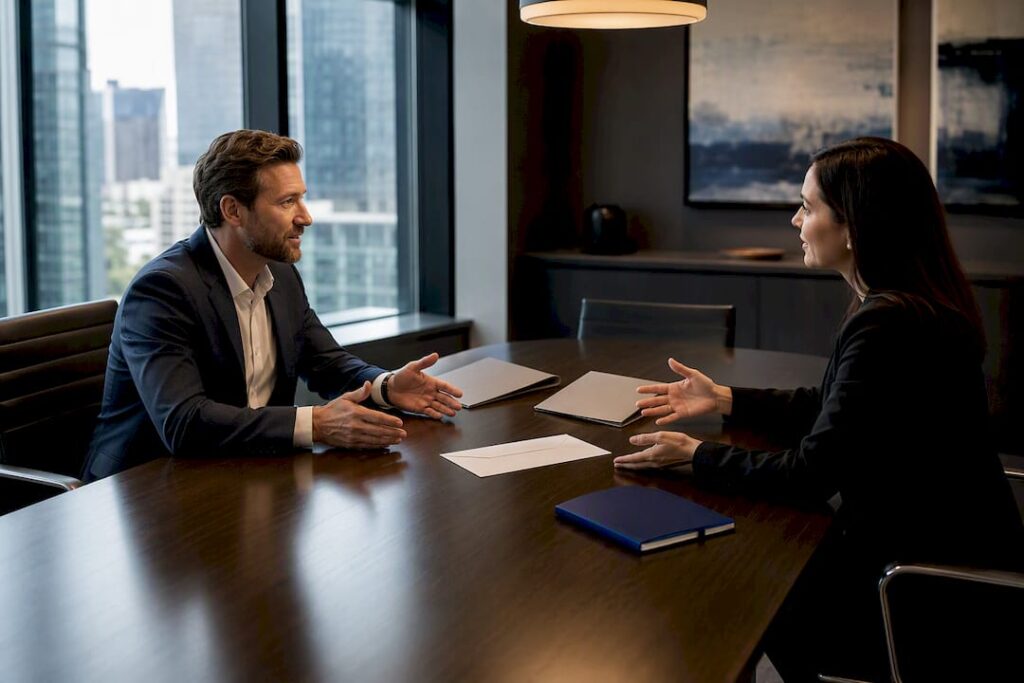 Commercial lease deposit negotiation at conference table
