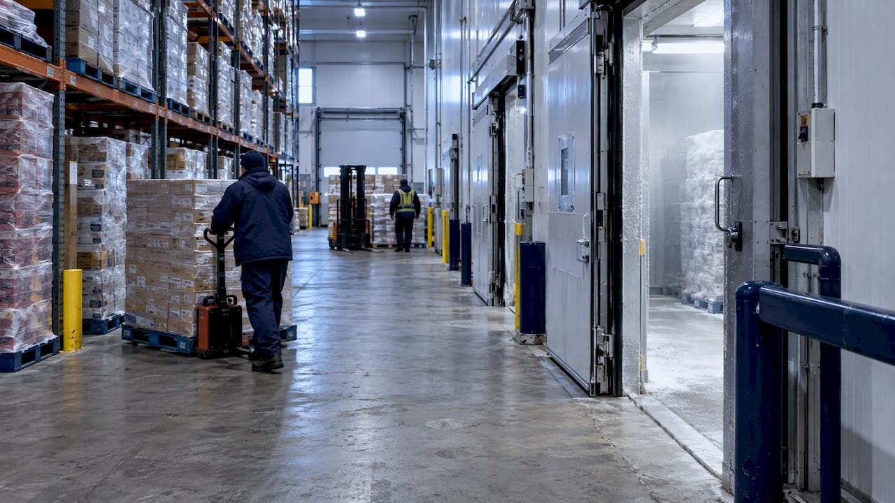 Interior of commercial refrigerated warehouse