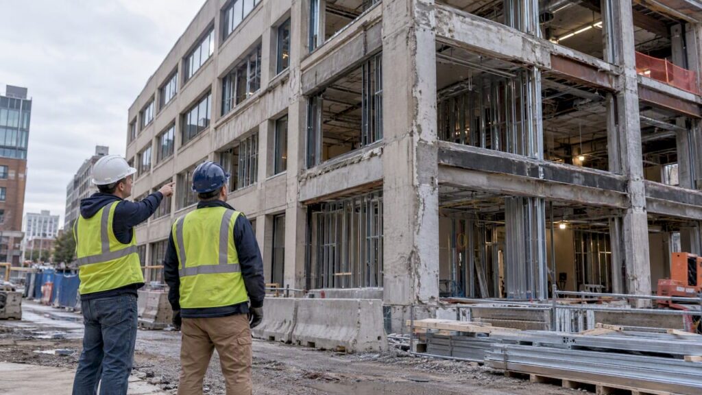 Existing office building undergoing adaptive reuse