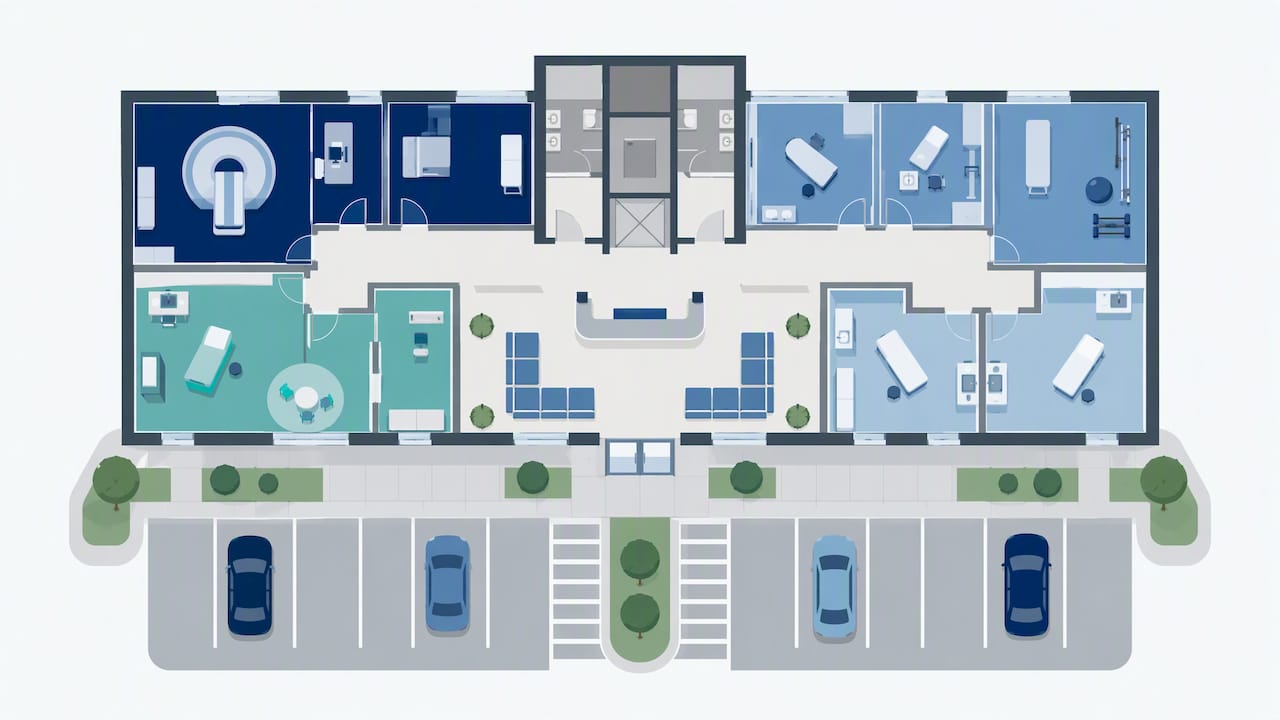 Medical suites arranged by complementary practice