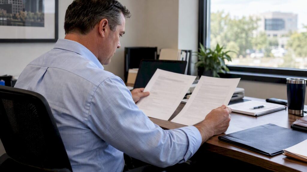 Owner reviewing a commercial mortgage term sheet