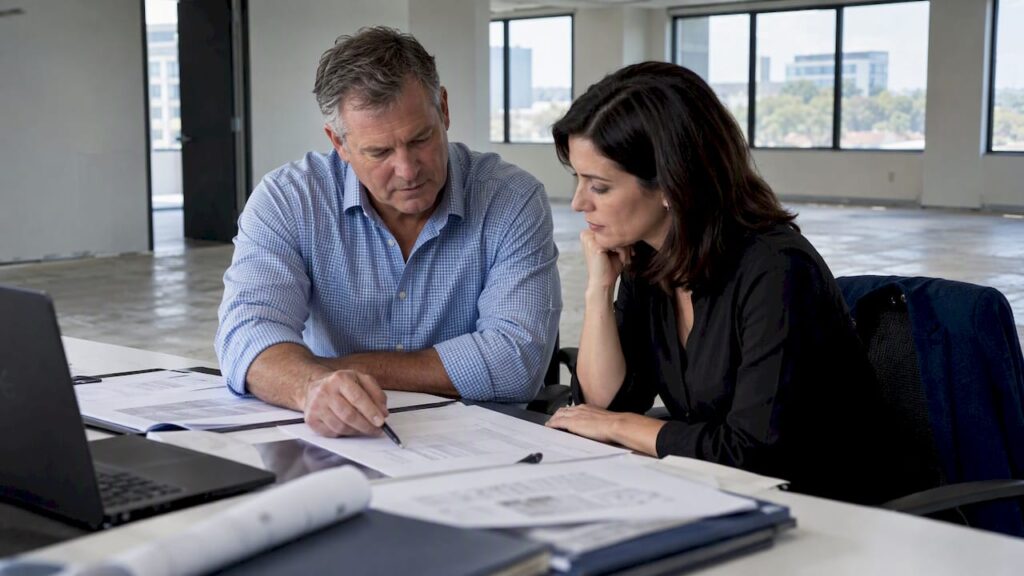 Owner and broker compare commercial lease offers