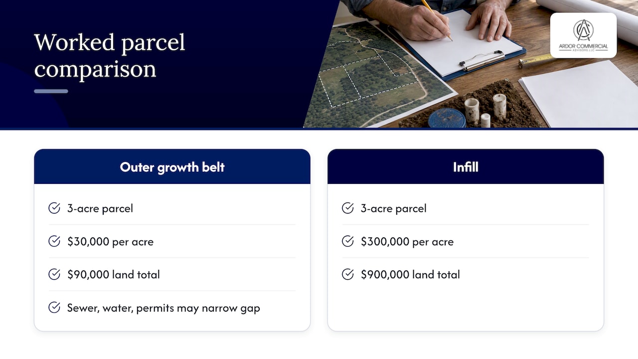 Cost comparison for two three-acre parcels